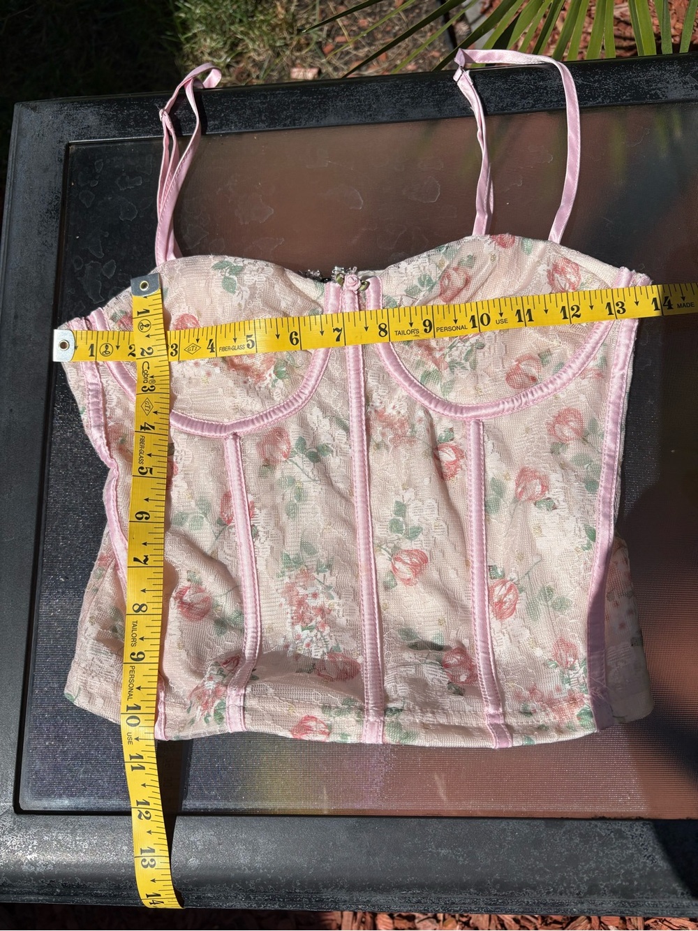 Pretty Garbage Pink Floral Mesh Corset Bustier Top Small - Picture 7 of 7